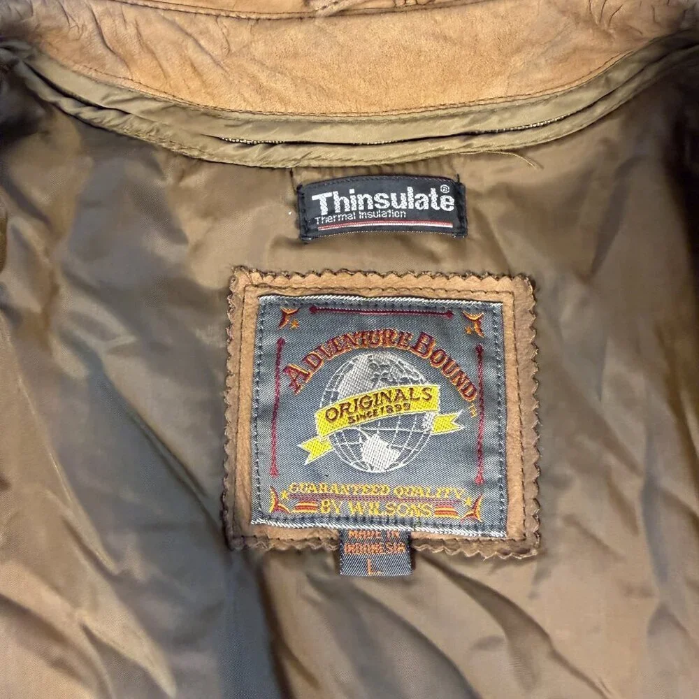 Wilsons Vintage Adventure Bound Brown Suede Jacket Coat Parka Hood Size Large